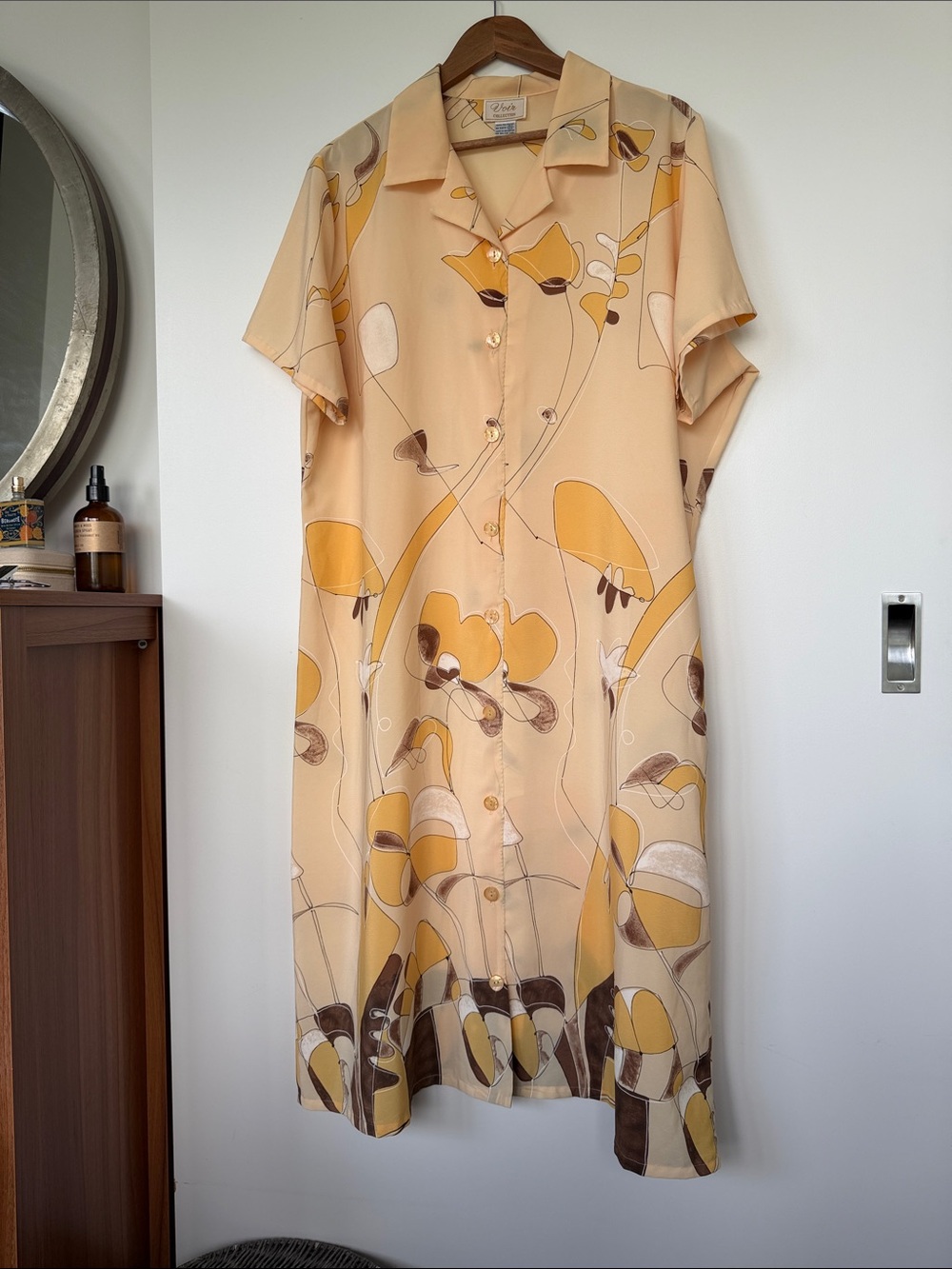 Vintage yellow/Beige & Mustard Floral/Abstract Button-Front Dress